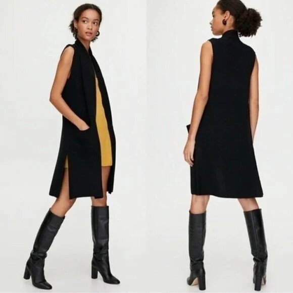 Aritzia Wilfred Olivie Sleeveless Long Black Cardigan Duster Size XXS - Picture 1 of 10